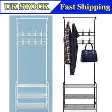 Image of Coat Rack and Shoe Storage Metal Hall Tree Hallway Clothes Stand with 16 Hooks