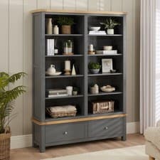 Image of Double Library Bookcase Marbury Slate Grey Painted Extra Large Grand - Oak Top