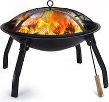 Image of 22" Fire Pit, Wood Burning Folding Firepit Spark Screen & Poker Burner BBQ Grill
