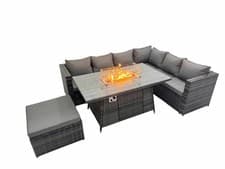 Image of Fimous Rattan Garden Corner Sofa Outdoor Furniture Sets Patio Gas Fire Pit Table