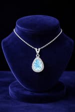 Image of Blue Topaz Pear Pendant With Diamonds 9ct White Gold 18" 46cm Length Chain