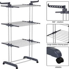 Image of Large Tower Clothes Airer 3 Tier Folding Drying Rack Towel Dryer Laundry Horse