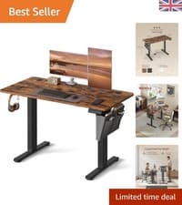 Image of Spacious & Sturdy Height Adjustable Desk - Rustic Brown & Ink Black, 60x120cm