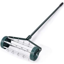 Image of Rolling Garden Lawn Aerator Roller Rotary Push Tine Spike Soil Lawn-Green