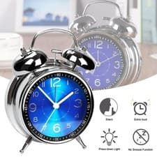 Image of Super Loud Double Bell Alarm Clock With Night Light Bedside Alarm Clock Decor UK