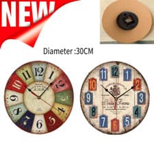 Image of 30CM Wall Clock Colourful Retro Rustic Bedroom Office Round Clock Large Numbers