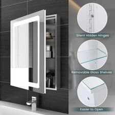 Image of LED illuminated Bathroom Mirror Cabinet with Demister Shaver Socket Wall Mounted