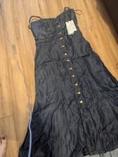 Image of GUESS Women's Denim Dress, UK Size 10, Stretch Sleeveless, Mid Blue