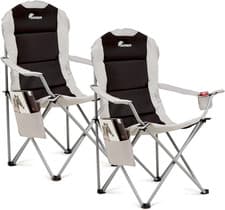 Image of Padded Camping Chairs - Set of 2 Deluxe Folding Chairs with Cup Holder and Side