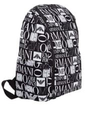 Image of Emporio Armani Logo Print All Over Backpack Black