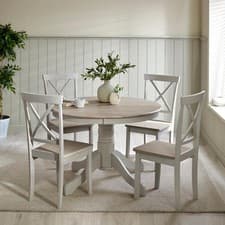 Image of Bude 106cm Round Wooden Dining Table & 4 Millford Chairs Farmhouse