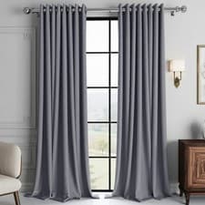 Image of Linen Style Blackout Curtains Ready Made Eyelet Ring Top Curtain Pair Tiebacks