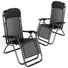Image of 2x Sun Lounger Zero Gravity Chair Garden Folding Recliner Outdoor Patio