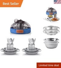 Image of Versatile Stainless Steel Dishes Set for Campers & Picnics - 2 or 4 Person