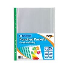 Image of A4 Premium 90 Micron Strong Clear Plastic 25 Punch Punched Pockets Multi Filing