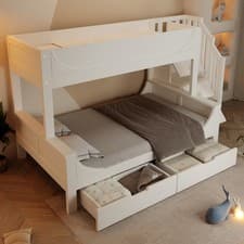 Image of Triple Bunk Bed 4ft6 Double & 3ft Single Pine Wooden Bed Frame for Kids, Adults