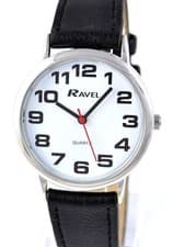 Image of Mens Ladies BIG Numbers Watch Easy Read Clear Bold Dial Silver Long Black Strap