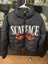 Image of Scarface Movie Puffer Jacket Men's Medium Black Roses The World Is Yours