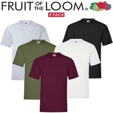 Image of Fruit of the Loom Mens T-Shirts 5 Pack Cotton Plain Solid Top