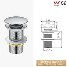 Image of Bathroom Click-Clack Basin Waste Dome Slotted UnSlotted Sink Pop Up Push Button.