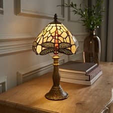 Image of Tiffany Style Table Lamp Traditional Mosaic Stained Glass Handcrafted Light