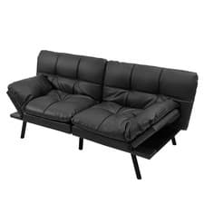 Image of Convertible Memory Foam Futon Sofa Bed with Adjustable Armrest-Black