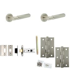 Image of Door Handle & Latch Set Satin Nickel Fluted Lever Round Plain On Rose