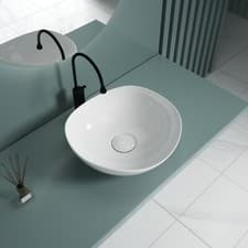 Image of Bathroom Wash Basin Ceramic Countertop Gloss Sink White oval 420 x 380 x 130mm