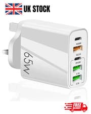 Image of 65W Quick Charger UK Plug Fast Wall Charger Power Adapter 5 Port USB-C PD Type C