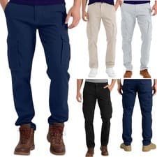 Image of Mens Cargo Trousers Slim Fit Straight Cargo Combat Stretch Cotton Work Pants