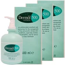 Image of Dermol 500 Lotion - Moisturiser, Soap Substitute, Emollient - 500ml x 3 PACK