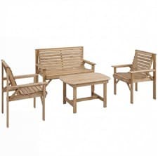 Image of Wooden Garden Furniture Set Loveseat Armchairs Table Outdoor Patio 4 Seater