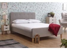 Image of 5ft King Grey bed Retro Curved edge design Ashbourne Light Grey Fabric