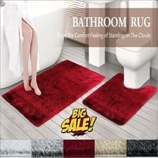 Image of 2 Piece Sparkle Style Bath Mat Soft Pedestal Set Non Slip Toilet Bathroom Rugs*