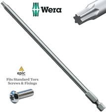 Image of WERA Tough Extra Long TORX (TX) 152mm (6") Screwdriver Bits, Sizes Tx-6 To Tx-40