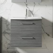 Image of Nuie Arno Wall Hung 2-Drawer Vanity Unit & Basin-4 600mm - Anthracite Woodgrain