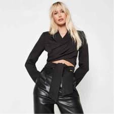 Image of Missguided Tailored Wrap Front Crop Blazer Size 10