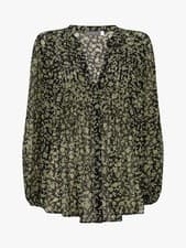 Image of Mint Velvet Brooke Green Floral Ruffle Pintuck Blouse Long Sleeve Ladies Size M