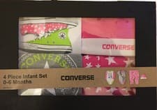 Image of NWT CONVERSE Baby Girl 4 PC BOXED SET-2 Bodysuits,Pants & Hat 0-6 Months $50