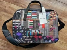 Image of Paul Smith Mens Mainline Folio Geometric Mini Black Bag w/ Shoulder Strap (BNWT)