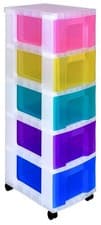 Image of Really Useful Box Plastic Storage Unit 5 X 12 Litre Clear Frame / Rainbow