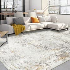 Image of Modern Abstract Rug Non-Slip Short Pile Faux Wool Washable – Beige