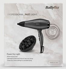 Image of BaByliss Power Light Hair Dryer 2000W With Diffuser 3 Heat 2 Speed Setting Black