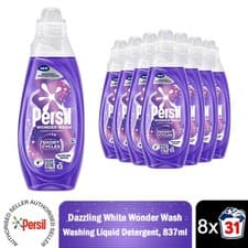 Image of Persil Wonder Wash Liquid Laundry Detergent Dazzling White 31 Washes 837ml, 8Pk
