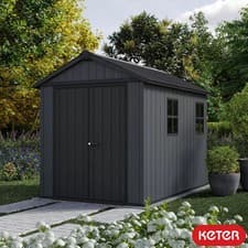 Image of Keter Newton Plus 7ft6 x 9ft5 Garden Storage Shed Outdoor Resin Front Entry Grey