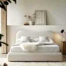 Image of Ottoman Storage Gas Lift panel Bed Frame Boucle Fabric Double King Size