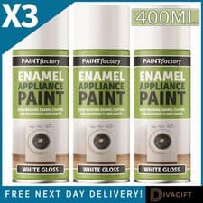 Image of 3 x WHITE GLOSS ENAMEL APPLIANCE SPRAY PAINT 400ML HEAT RESISTANT QUICK DRYING