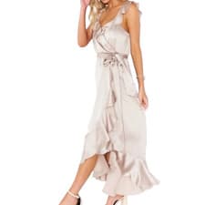 Image of SHOW ME YOUR MUMU Satin Samantha Ruffle Wrap Dress Bridesmaid Wedding Medium