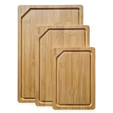 Image of 3 Chopping Board Bamboo Set - 25-38 cm Wooden Cutting Boards - Wipe Clean Bamboo