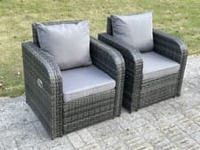 Image of Fimous 2 PC Reclining High Back Rattan Arm Sofa Garden Chairs Outdoor Furniture